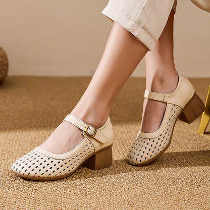 (Piel auténtica)Zapatos de piel de tacón medio con
