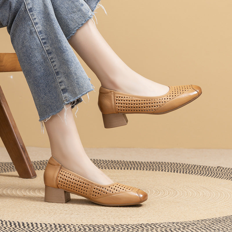 Zapatos de piel genuina de corte bajo para mujer – Nuevo