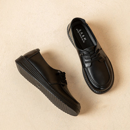 Zapatos para mujer de piel de res de segunda capa con punta redonda