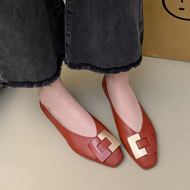 Zapatos de punta cuadrada – corte bajo, tacón bajo – Nuevo