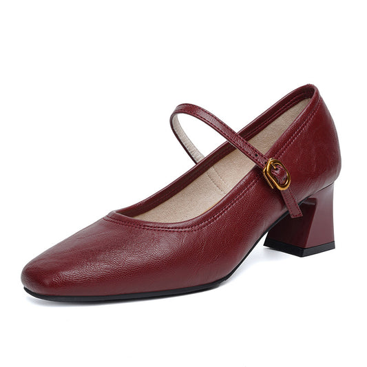 Zapatos de piel suave con tacón grueso – Nuevo