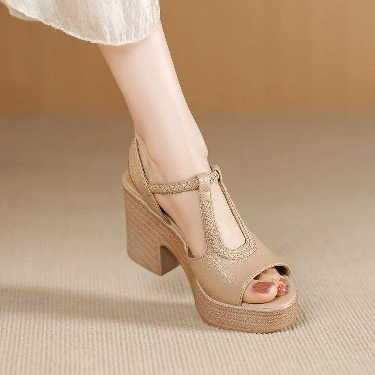 Sandalias de tacón alto de 8 cm con punta abierta y estilo retro