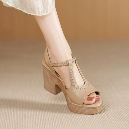 Sandalias de tacón alto de 8 cm con punta abierta y estilo retro