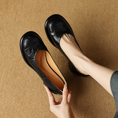 Zapatos de piel – tacón grueso, punta redonda, suela suave