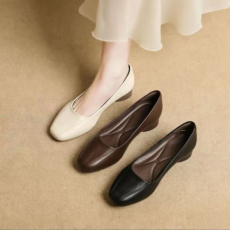 Zapatos casuales de piel suave con punta cuadrada estilo francés