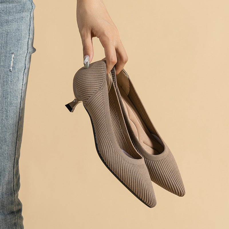 Zapatos de punto con suela suave y tacón medio, elegantes