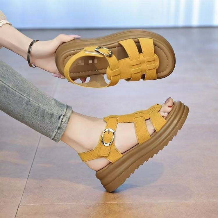 Sandalias tipo Birkenstock de piel genuina con plataforma