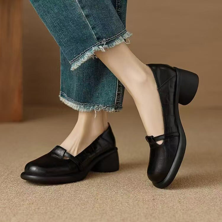 Zapatos retro francés – punta redonda, corte bajo