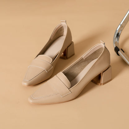 Tacones de piel genuina con tacón grueso y estilo elegante