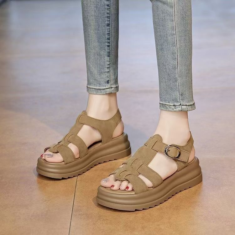 Sandalias tipo Birkenstock de piel genuina con plataforma