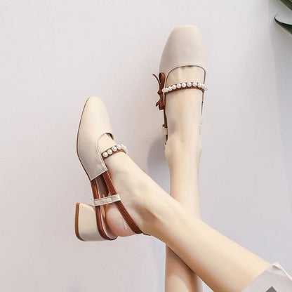 Zapatos casuales de tacón grueso con estilo francés elegante