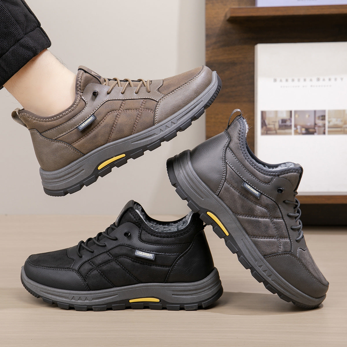 Zapatos antideslizantes de hombre de alta gama- forrados con pelo de conejo