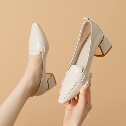 Tacones de piel genuina con tacón grueso y estilo elegante