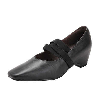 Zapatos de piel estilo ballet con banda elástica