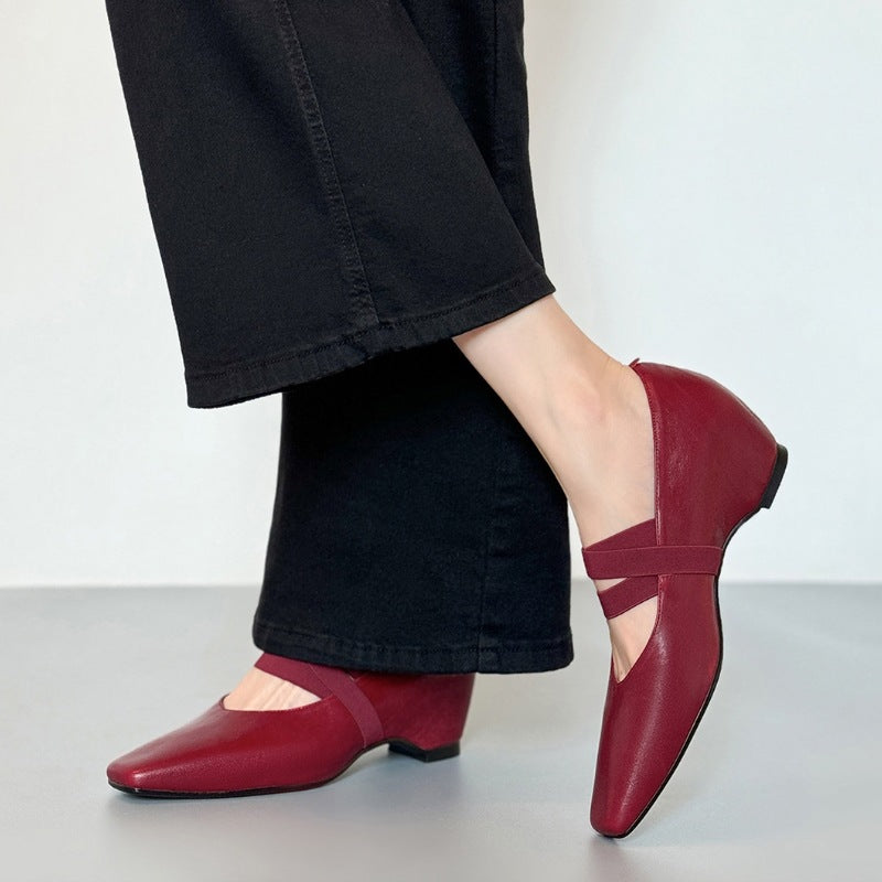 Zapatos de piel estilo ballet con banda elástica