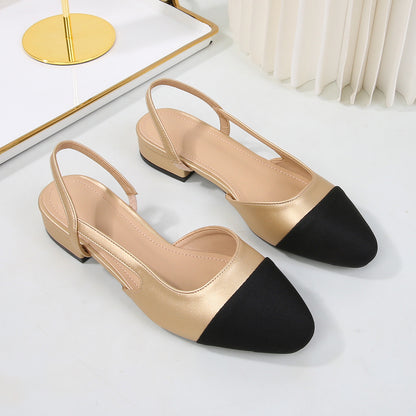 Sandalias de piel suave en dos tonos con tacón bajo