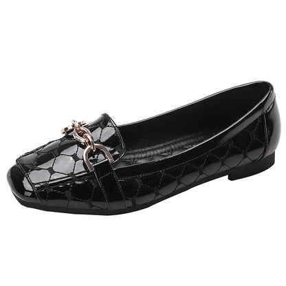Zapatitos de cuero con punta cuadrada, suela suave y cómoda