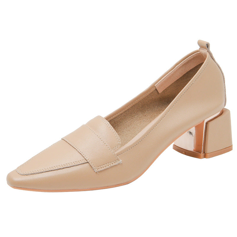 Tacones de piel genuina con tacón grueso y estilo elegante