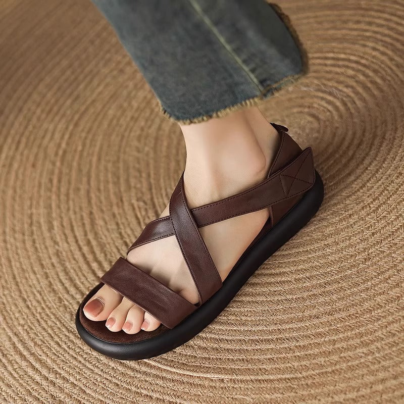 Sandalias tipo gladiador de piel genuina suave
