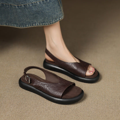 Sandalias planas de piel suave estilo inglés retro