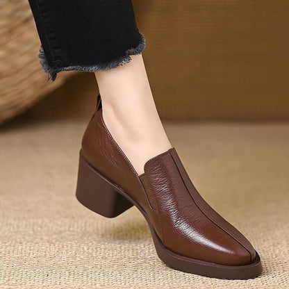 Zapatos de Piel｜Tacón Grueso y Cómodo