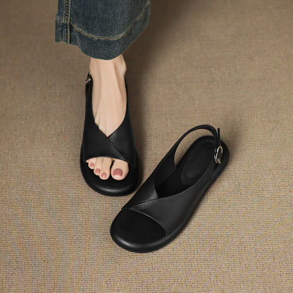 Sandalias planas de piel suave estilo inglés retro