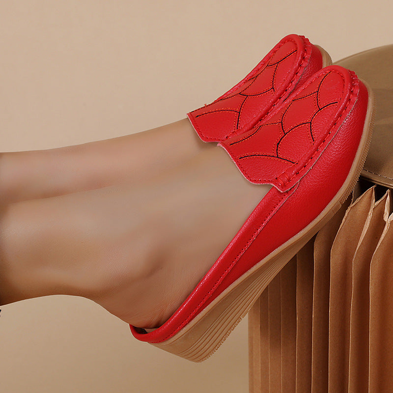 Zapatos casuales de piel genuina con tacón de cuña