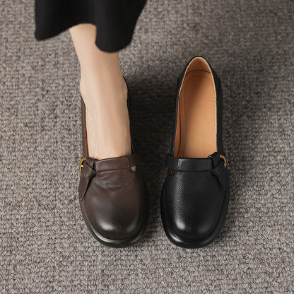 Zapatos de piel suave con tacón medio, punta redonda y plataforma