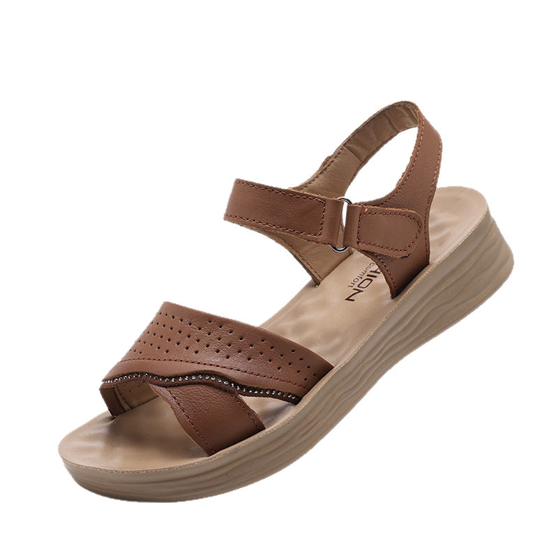 Sandalias de cuero de primera capa para mujer