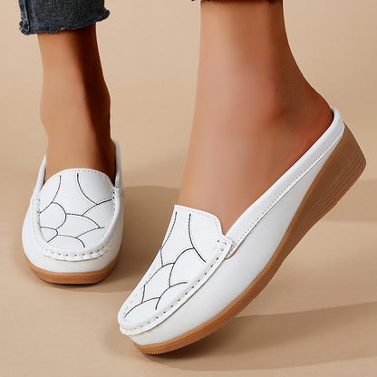 Zapatos casuales de piel genuina con tacón de cuña