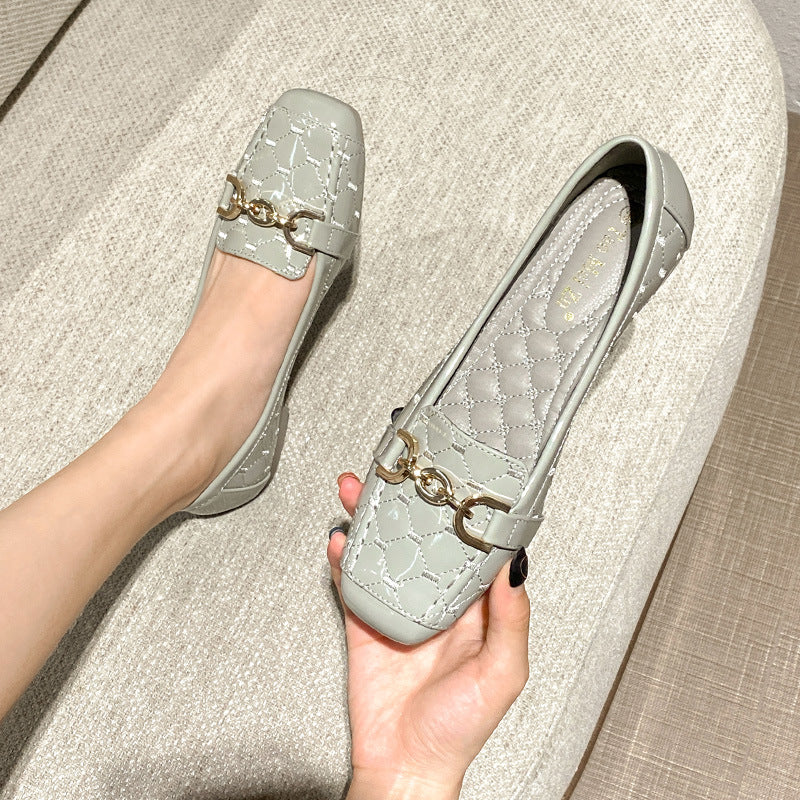 Zapatitos de cuero con punta cuadrada, suela suave y cómoda