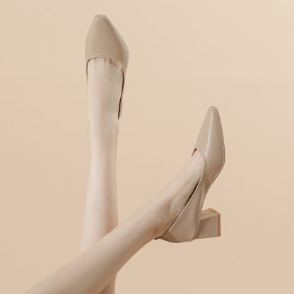 Tacones de piel genuina con punta cuadrada, tacón grueso de 5 cm