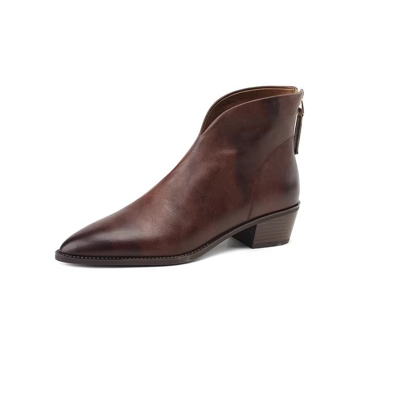 Botines de punta afilada con tacón grueso para mujer
