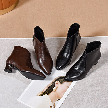 Botines de Piel con Tacón Escultural