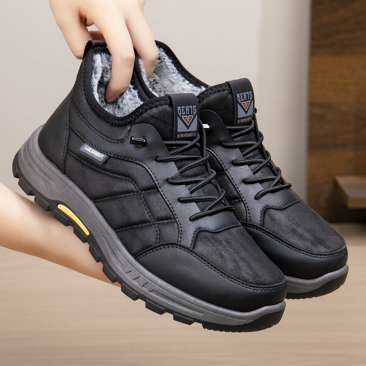 Zapatos antideslizantes de hombre de alta gama- forrados con pelo de conejo