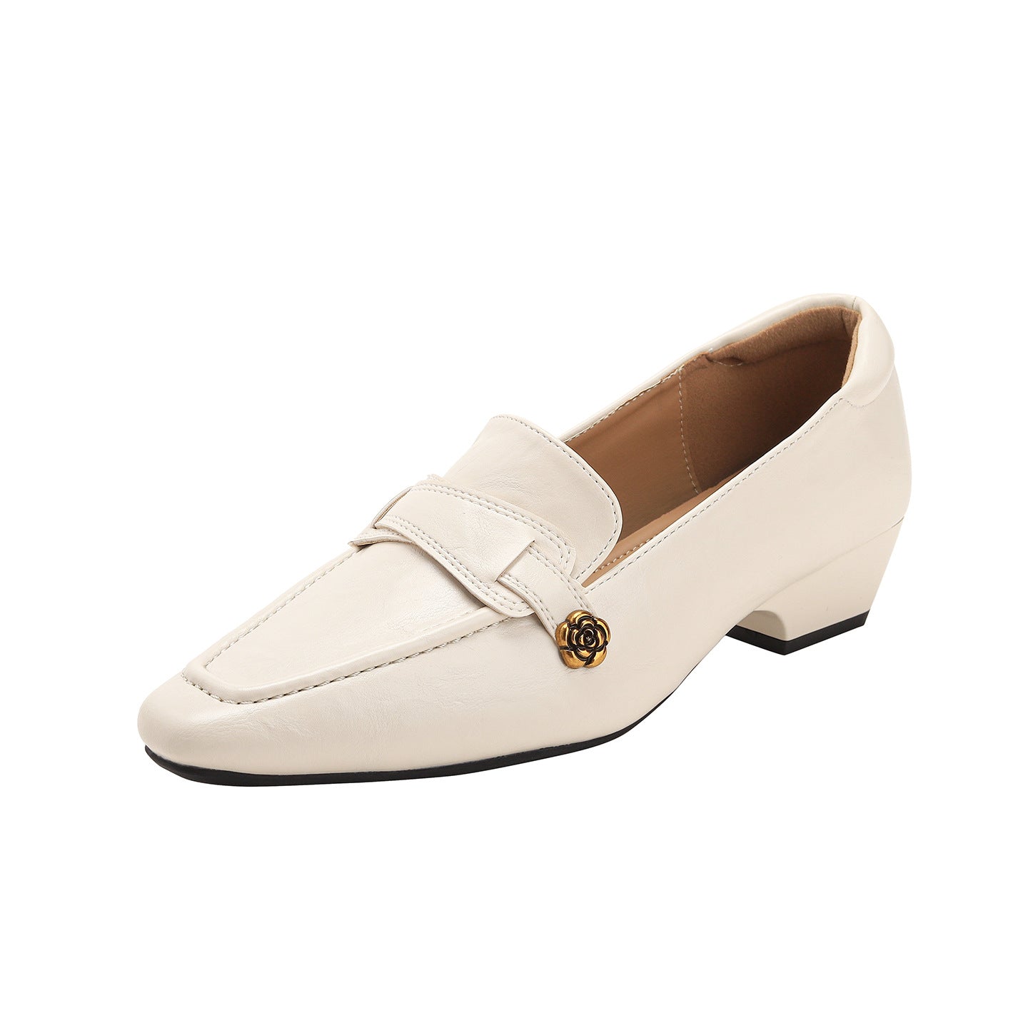 Zapatos de piel de tacón medio con punta cuadrada y estilo elegante