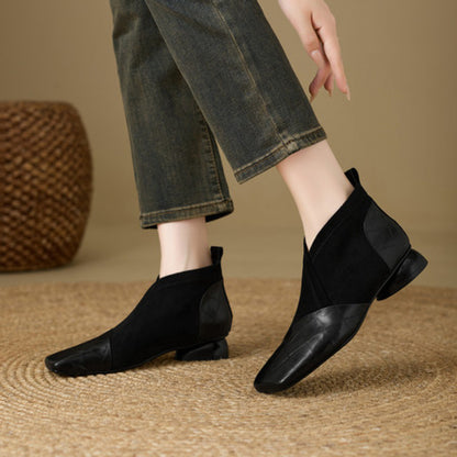 Botines de piel con tacón grueso y estilo francés retro