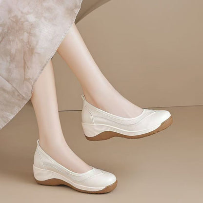 Zapatos casuales de piel con punta redonda y plataforma