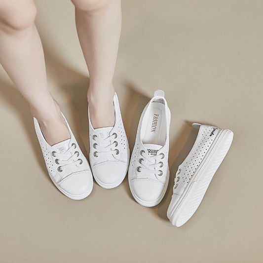 Zapatos blancos huecos de cuero genuino