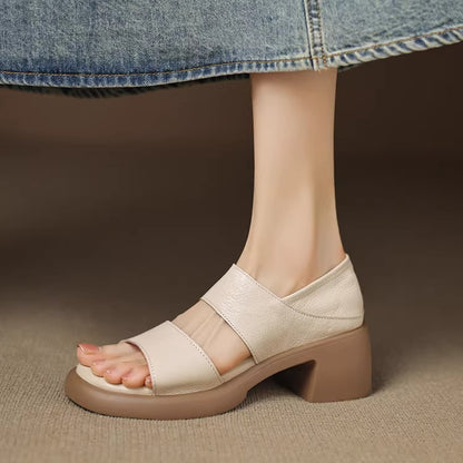 Sandalias de piel genuina súper suaves con tacón de 6 cm