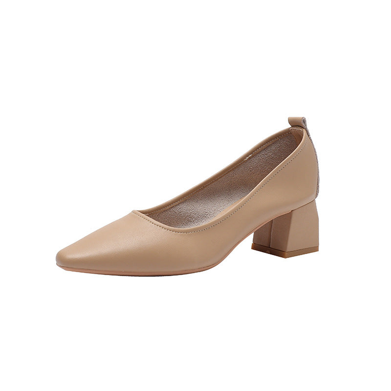 Tacones de piel genuina con punta cuadrada, tacón grueso de 5 cm