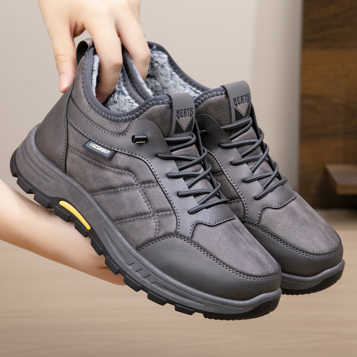 Zapatos antideslizantes de hombre de alta gama- forrados con pelo de conejo