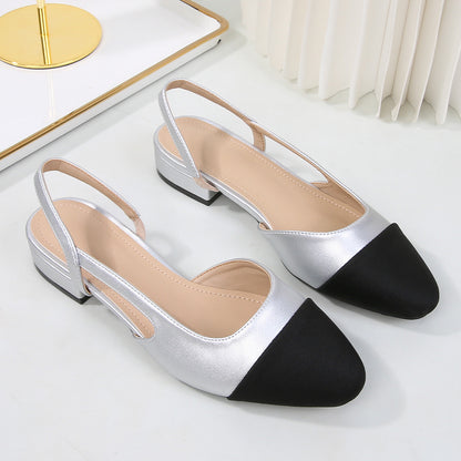 Sandalias de piel suave en dos tonos con tacón bajo
