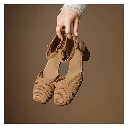 Sandalias de corte bajo con punta cuadrada y diseño tejido