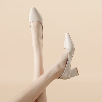 Tacones de piel genuina con punta cuadrada, tacón grueso de 5 cm