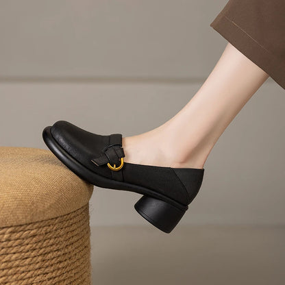 Zapatos de piel suave con tacón medio, punta redonda y plataforma