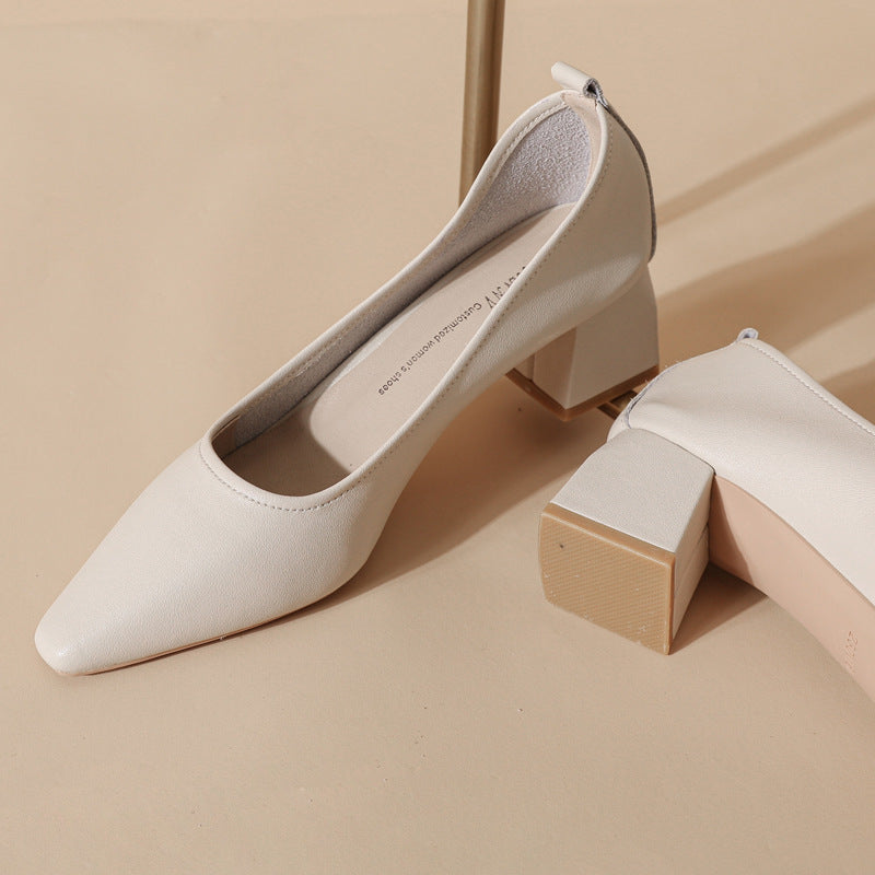 Tacones de piel genuina con punta cuadrada, tacón grueso de 5 cm