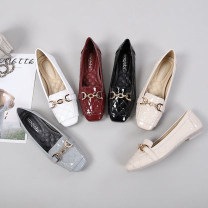 Zapatitos de cuero con punta cuadrada, suela suave y cómoda