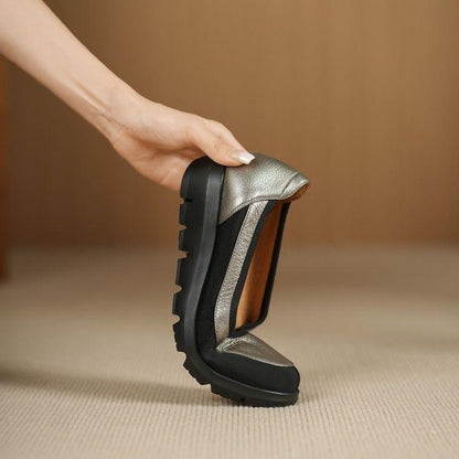 Zapatos de piel suave con punta redonda y plataforma