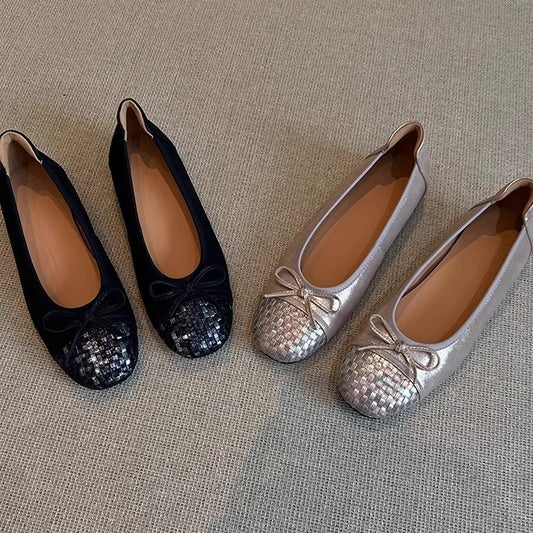 Nuevos zapatos planos de piel genuina con suela suave estilo francés